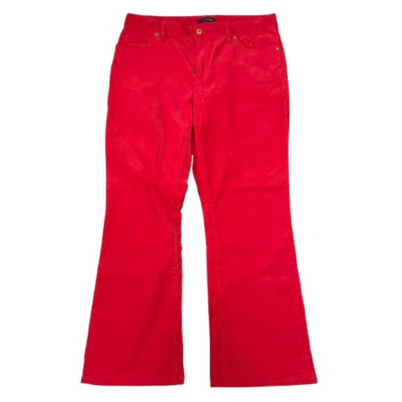 Lands End Fit 2 Corduroy Bootcut Pants Cherry Red Festive Cotton Women's Size 10 - Picture 1 of 8